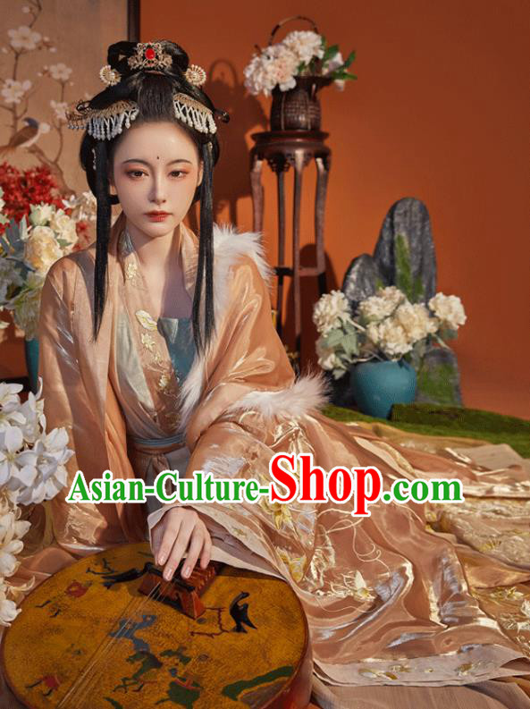 China Ancient Imperial Concubine Embroidered Hanfu Dress Garments Traditional Jin Dynasty Court Woman Historical Clothing