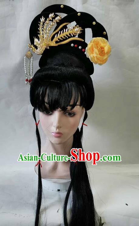 Chinese Traditional Beijing Opera Fairy Wigs and Phoenix Hairpins Stage Performance Headdress Classical Dance Hair Accessories