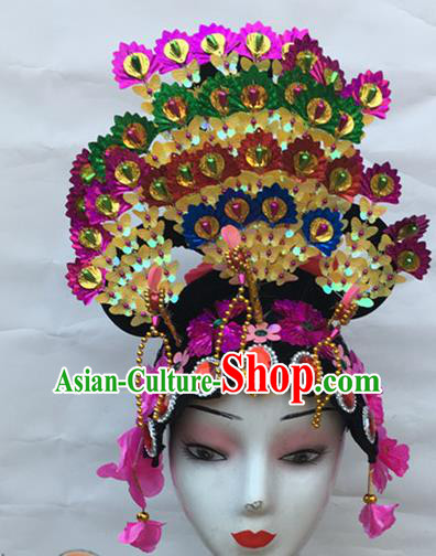 Chinese Traditional Peking Opera Wigs and Yellow Hair Crown Stage Performance Headwear Folk Dance Headdress