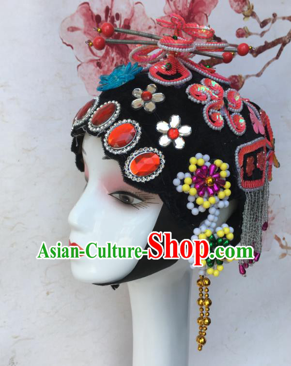 Chinese Classical Dance Wigs Sheath Traditional Peking Opera Diva Red Butterfly Hair Accessories Stage Performance Headdress