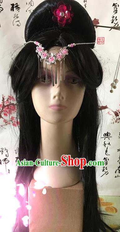 China Traditional Han Dynasty Court Beauty Wig Sheath Cosplay Ancient Imperial Consort Wigs Hair Accessories