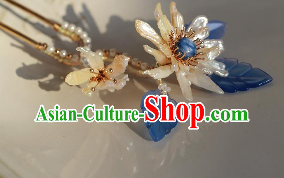 China Traditional Hanfu Hair Accessories Ancient Princess Chrysanthemum Hairpin Song Dynasty Young Beauty Shell Hair Stick