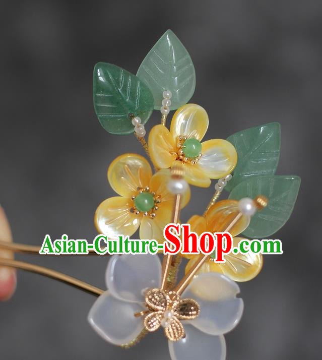 China Traditional Hanfu Hair Accessories Ancient Princess Hairpin Song Dynasty Young Beauty Yellow Shell Flowers Hair Stick