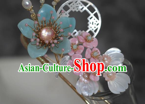 China Ancient Princess Shell Hairpin Ming Dynasty Palace Lady Hair Crown Traditional Hanfu Hair Accessories