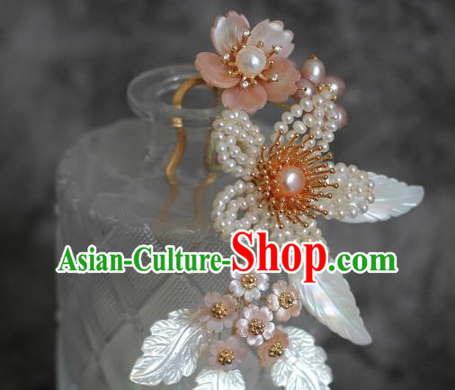 China Traditional Hanfu Hair Accessories Ancient Princess Pearls Peach Blossom Hairpin Ming Dynasty Palace Lady Hair Stick
