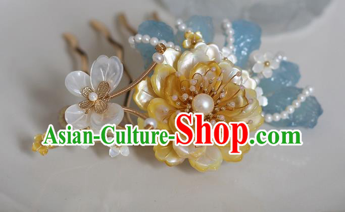China Traditional Hanfu Hair Accessories Ancient Princess Pearls Hairpin Song Dynasty Palace Lady Shell Peony Hair Comb