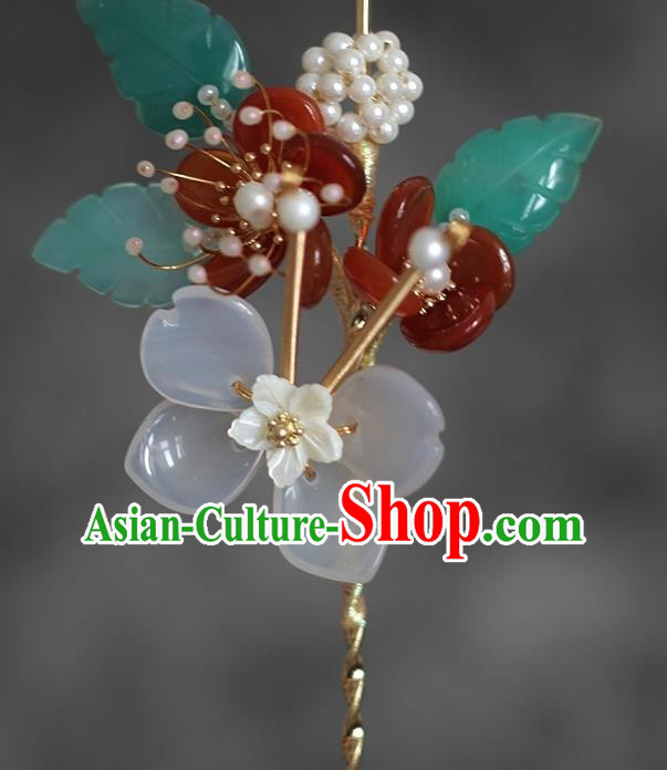 China Traditional Hanfu Hair Accessories Ancient Princess Agate Plum Hairpin Ming Dynasty Palace Lady Hair Stick