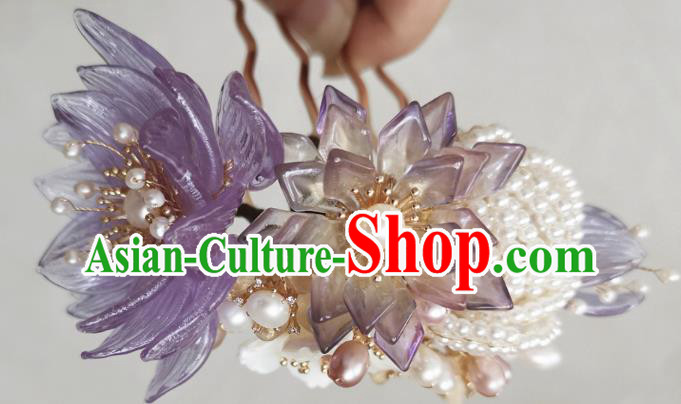 China Ancient Court Woman Pearls Rose Hairpin Handmade Hair Comb Traditional Song Dynasty Hanfu Hair Accessories