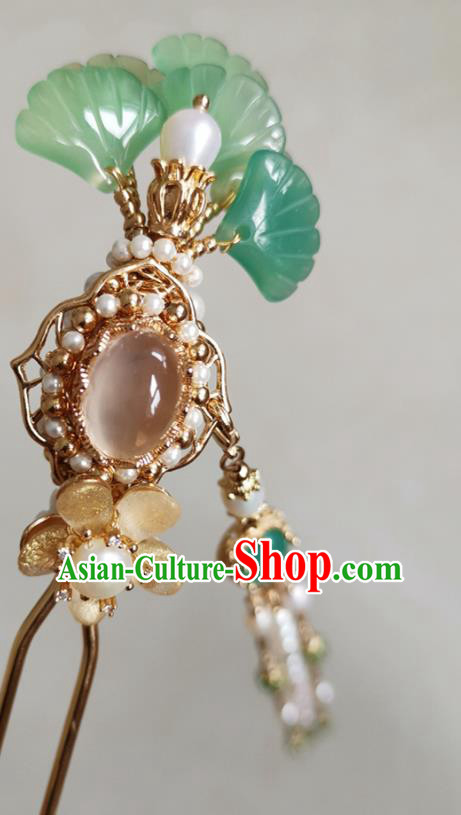 China Handmade Ginkgo Leaf Hair Stick Traditional Ming Dynasty Hanfu Hair Accessories Ancient Court Woman Golden Hairpin