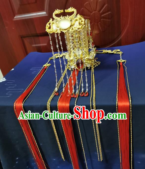 Chinese Cosplay Swordsman Hair Accessories Ancient King Golden Hair Crown Traditional Qin Dynasty Emperor Headwear