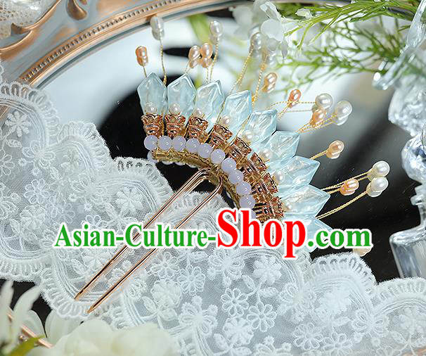 China Handmade Ancient Princess Hairpin Traditional Ming Dynasty Blue Flower Petals Hair Stick