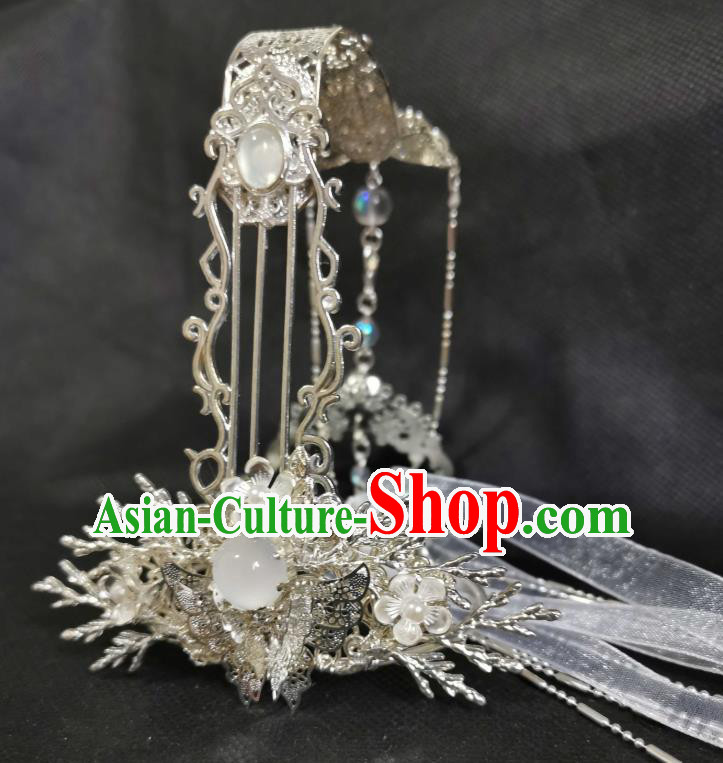 Chinese Cosplay Swordsman Headwear Ancient Prince Argent Hair Crown Traditional Hanfu Childe Hair Accessories