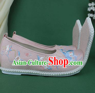 Chinese Embroidered Butterfly Pink Cloth Shoes Traditional Zhou Dynasty Hanfu Shoes Ancient Princess Shoes