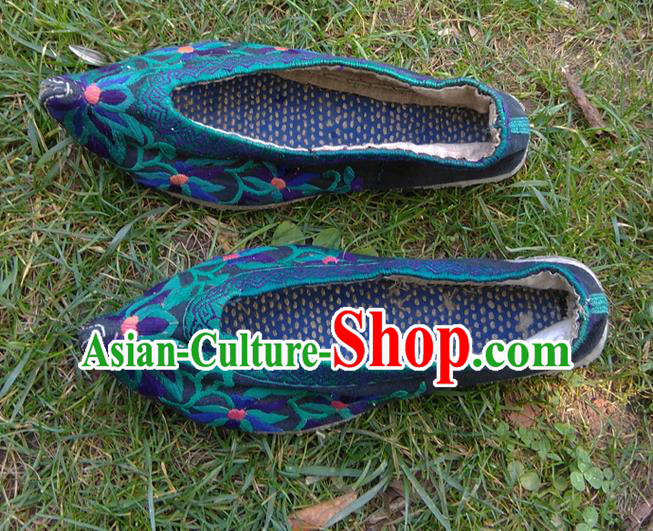 Chinese National Navy Cloth Shoes Traditional Folk Dance Shoes Yunnan Ethnic Embroidered Shoes