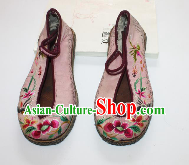 Chinese Folk Dance Pink Cloth Shoes Traditional Embroidered Shoes Handmade National Woman Shoes
