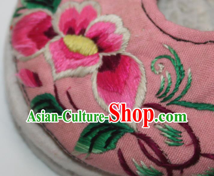 Chinese Traditional Pink Embroidered Shoes Handmade Strong Cloth Soles Shoes Folk Dance Shoes