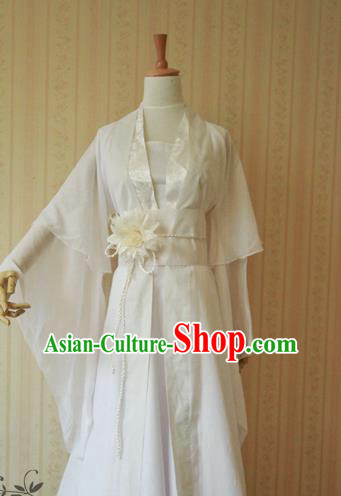 China Ancient Fairy Garments Traditional Song Dynasty Young Lady White Hanfu Dress Cosplay Swordswoman Clothing