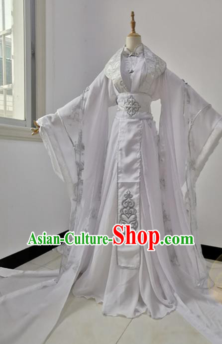 Chinese Traditional Qin Dynasty Prince Apparels Ancient Young Childe Garment Costumes Cosplay Swordsman Shen Lanzhou White Hanfu Clothing