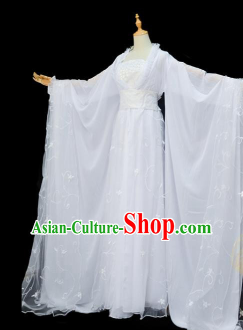 China Cosplay Swordswoman Xiao Longnv Clothing Ancient Fairy Garments Traditional Song Dynasty Princess White Hanfu Dress