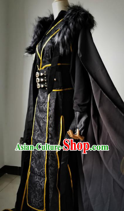 Chinese Traditional Han Dynasty King Apparels Ancient Monarch Garment Costumes Cosplay Swordsman Hanfu Clothing with Cloak
