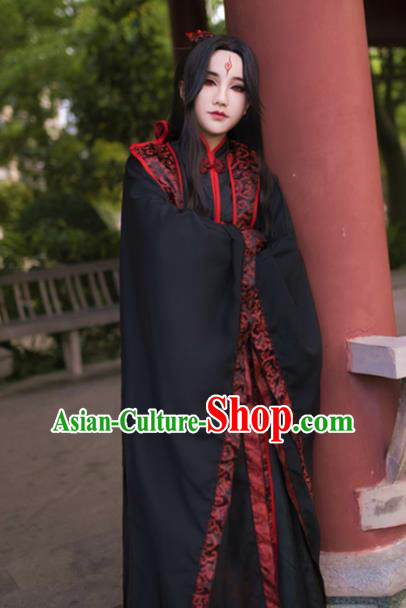 Chinese Cosplay Swordsman Black Hanfu Clothing Traditional Jin Dynasty King Apparels Ancient Young Knight Garment Costumes