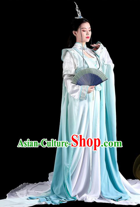 China Cosplay Swordswoman Xuan Nv Clothing Ancient Taoist Nun Garments Traditional Song Dynasty Young Lady Blue Hanfu Dress