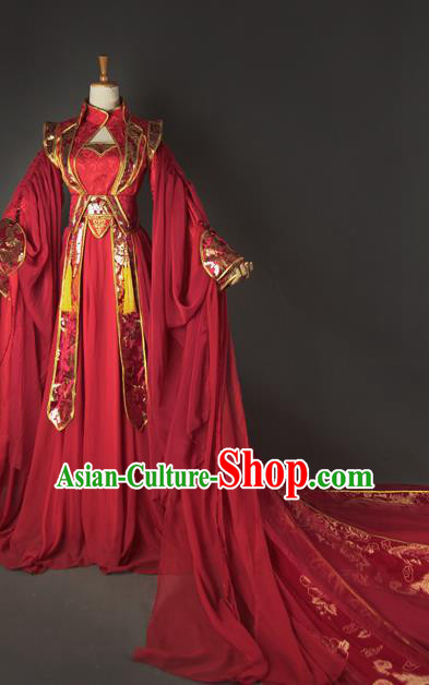 China Ancient Fairy Bai Fengjiu Garments Traditional Jin Dynasty Princess Red Hanfu Dress Cosplay Female Swordsman Wedding Clothing