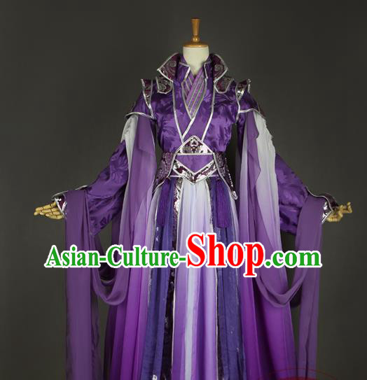 Chinese Traditional Jin Dynasty Childe Apparels Ancient King Purple Garment Costumes Cosplay Swordsman Dong Hua Hanfu Clothing