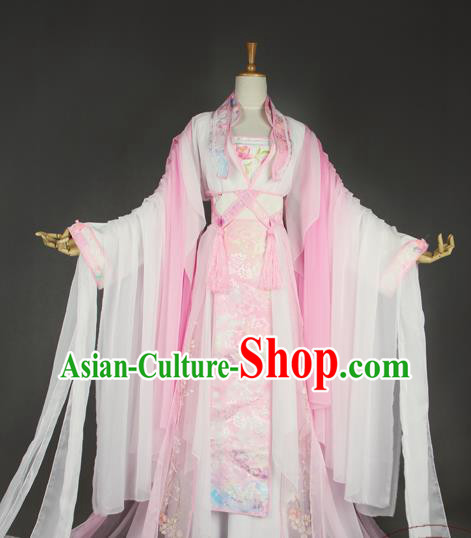 China Traditional Jin Dynasty Princess Pink Hanfu Dress Cosplay Female Swordsman Jun Fu Clothing Ancient Fairy Garments