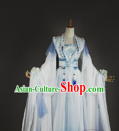 China Cosplay Queen Jiang Chenyu Clothing Ancient Fairy Garments Traditional Tang Dynasty Empress Blue Hanfu Dress