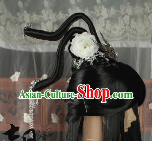 China Traditional Jin Dynasty Palace Beauty Wigs Ancient Fairy Dance Hair Chignon Headdress