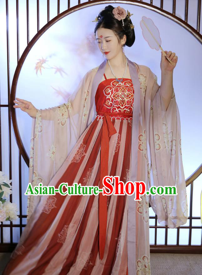 China Ancient Imperial Consort Embroidered Dress Tang Dynasty Historical Clothing Traditional Hanfu Garments for Women