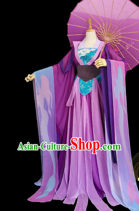 China Cosplay Queen Clothing Ancient Court Beauty Garments Traditional Song Dynasty Princess Purple Hanfu Dress