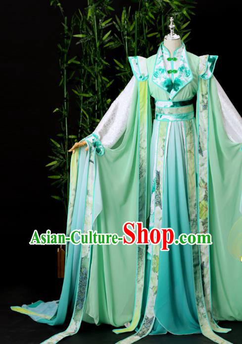 Chinese Ancient Prince Garment Costumes Cosplay Swordsman Shen Qingqiu Green Hanfu Clothing Traditional Song Dynasty Childe Apparels