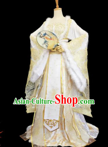 China Traditional Tang Dynasty Empress Yellow Hanfu Dress Cosplay Goddess Qin Su Clothing Ancient Queen Garments