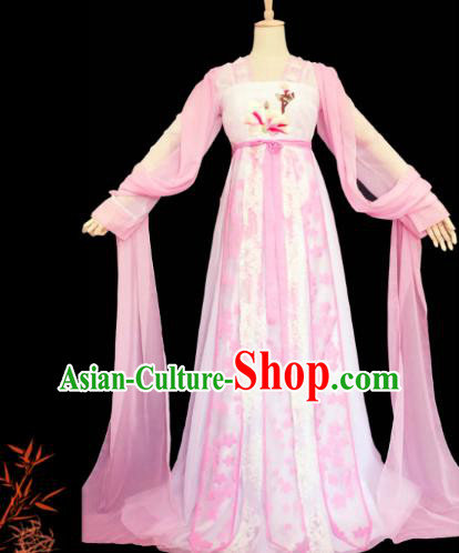 China Ancient Court Lady Garments Traditional Tang Dynasty Servant Girl Pink Hanfu Dress Cosplay Fairy Clothing