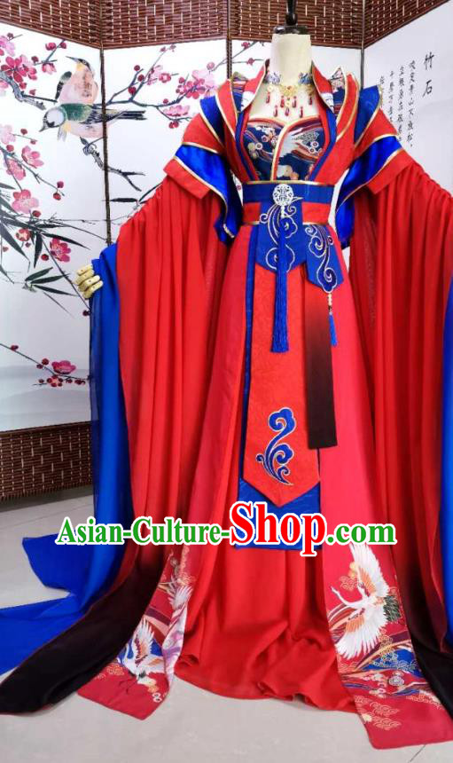 China Traditional Tang Dynasty Queen Red Hanfu Dress Cosplay Fairy Clothing Ancient Empress Wedding Garments