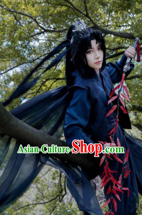 Chinese Ancient Assassin Garment Costumes Cosplay Swordsman Gu Yun Clothing Traditional Qin Dynasty Knight Navy Apparels