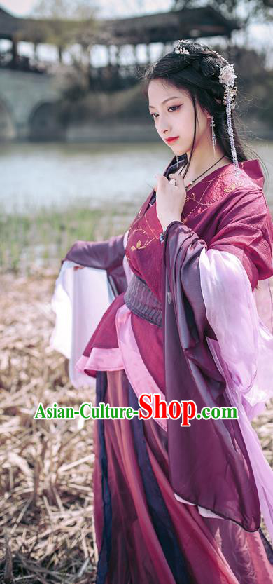 China Cosplay Female Swordsman Clothing Ancient Goddess Garments Traditional Han Dynasty Princess Purple Hanfu Dress