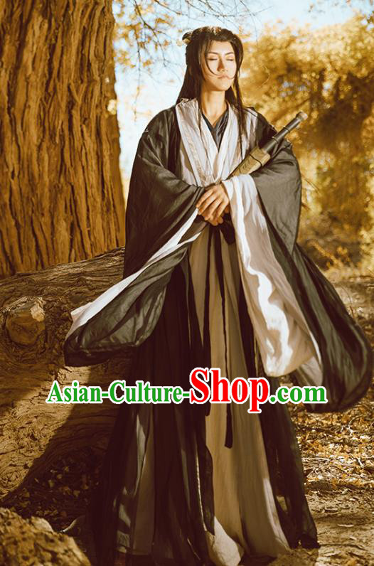 China Jin Dynasty Scholar Garment Costumes Traditional Cosplay Swordsman Hanfu Clothing Ancient Taoist Priest Apparels