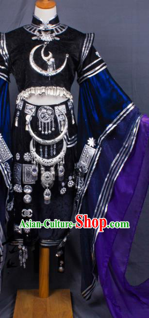 China Traditional Miao Ethnic Woman Dress Cosplay Female Swordsman Clothing Ancient Young Lady Garments