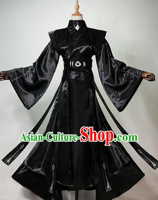 China Ancient Taoist Nun Garments Traditional Heaven Official Blessing Swordswoman Dress Cosplay Female Warrior Black Clothing