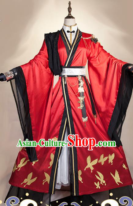 Chinese Traditional Tang Dynasty Prince Apparels Ancient Swordsman Red Garment Costumes Cosplay Nobility Childe Xie Lian Clothing