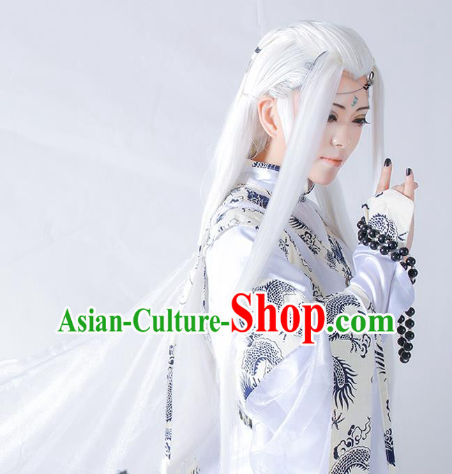 Chinese Ancient Magic Prince Garment Costumes Cosplay Swordsman White Clothing Traditional Soundtrack for PILI Puppet Apparels