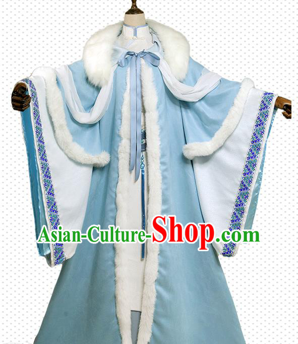 China Cosplay Court Woman Clothing Ancient Empress Garments Traditional Tang Dynasty Princess Blue Dress