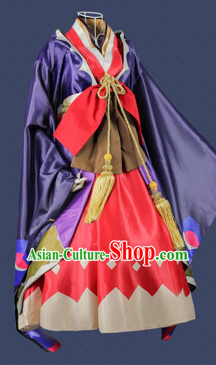 China Cosplay Onmyoji Clothing Ancient Female Swordsman Garments Traditional Game Purple Dress