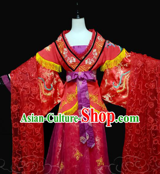 China Ancient Noble Lady Wedding Garments Traditional Tang Dynasty Princess Red Hanfu Dress Cosplay Drama Du Bingyan Clothing