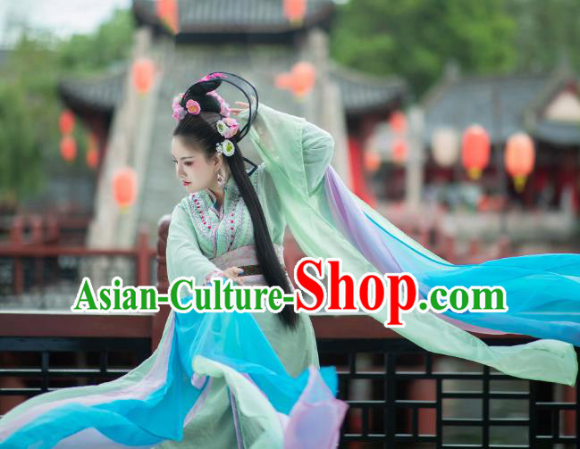China Traditional Han Dynasty Empress Green Hanfu Dress Cosplay Drama The Queen Zhao Feiyan Clothing Ancient Imperial Concubine Garments