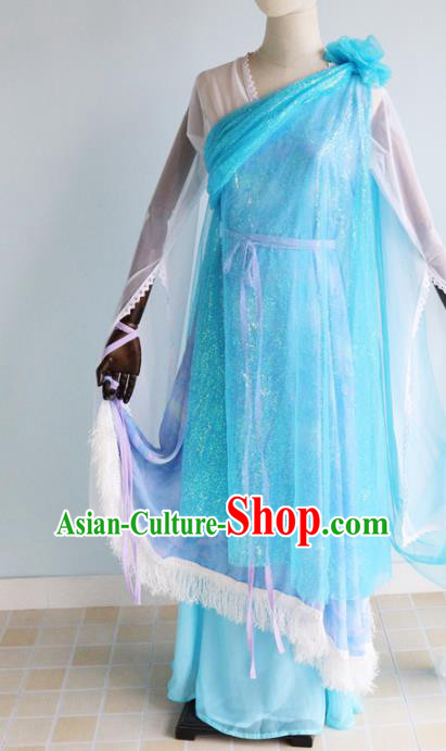 China Ancient Goddess Garments Traditional Ming Dynasty Yung Lady Blue Hanfu Dress Cosplay Drama Ghost Romance Xiao Xie Clothing