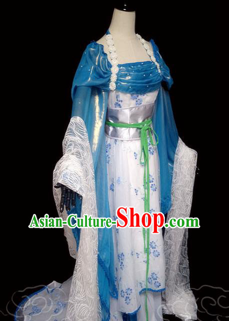 China Traditional Song Dynasty Princess Blue Hanfu Dress Cosplay Drama Seven Fairy Qing Er Clothing Ancient Goddess Garments
